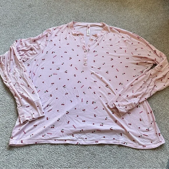 4X Skims Cherry Blossom Henley Style Button PJ Top Pink Cherry Print - Picture 1 of 7